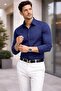 Men's Long Sleeve Regular Fit Cotton Easy Iron Shirt Navy Blue - 4