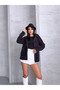 Zippered Hooded Black Fleece Sweatshirt - 3