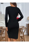 Women's Stylish Long Sleeve Crew Neck Leopard Detailed Shirred Mini Dress - 7