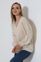Women's Beige V-Neck Casual Oversized Soft Knitwear Sweater - 6