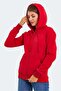 Women's Hooded Comfortable Red Sweatshirt with Pockets Red - 3