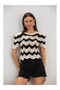 Asur Boutique Women's Lace-Like Knit Crop Knit T-Shirt 34-38 - 2