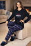 Women's Thermal Long Sleeve Pajama Set 4709 Navy Blue - 4