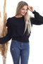 Long Sleeve Black Blouse with Pleated Skirt and Gipeli Detail - 3