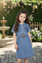 Girls' Denim Belted Dress