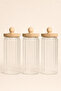 Borosilicate 1000ml Jar Set of 3 with Bamboo Lid and Line Pattern Kw-768 - 2