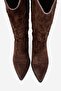 Matias Brown Suede Genuine Leather Women's Embroidered Western Boots - 2