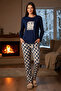 Women's Thermal Long Sleeve Pajama Set 4714 Navy Blue01 - 3