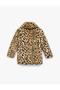 Long Sleeve Peter Pan collar Leopard Plush Coat - 2