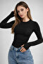 Women's Black Slip-On Crew Neck Blouse - 6