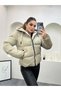 Women's Cream Color Hooded Short Sports Puffer Jacket - 7
