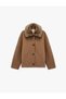 Long Sleeve Detachable Faux Fur Collar Oversized Short Cashmere Coat - 2