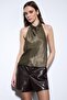 Khaki Satin Halter Women's Top - 3