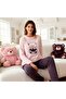 Powder Pink & Plum Color Teddy Bear Welsoft Plush Soft Winter Pajama Set