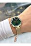 Special Design Steel Mesh Band Gold-Green Color Women Wristwatch Lc08078Mr - 3