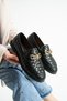 Maby Women's Black Knitted Textured Chain Detailed Loafer Flat Shoes Ballet Flats