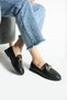 Maby Women's Black Knitted Textured Chain Detailed Loafer Flat Shoes Ballet Flats - 4