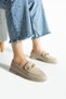 Maby Women's Beige Knitted Textured Chain Detailed Loafer Flat Shoes Ballet Flats - 2