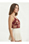Women's Burgundy Printed Lace Detailed Adjustment Ring Strap Crepe Fabric Blouse - 6