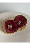Gold Color Burgundy Tulle Pearl Earrings (3 cm)