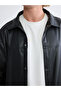 Black Comfortable Fit Leather-Look Men's Shirt Jacket - 3
