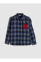 Navy Blue Loose Fit Plaid Wool Blend Men's Shirt Jacket - 5