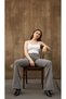 Women's Gray Yellow Stitching Detailed Stretch Fabric Stretchy High Waist Spanish Jeans Trousers - 2