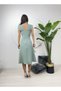 Women's Mint Green Square Neck Pearl Detailed Midi Evening Dress - 3