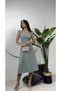 Women's Mint Green Square Neck Pearl Detailed Midi Evening Dress - 2