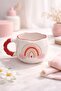 Rainbow Patterned Handmade Ceramic Mug – Cream Coffee Cup with Red Handle - 2