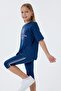 Girl's Crew Neck Embroidered Summer Relaxed Fit Navy Blue Leggings Set Us2500-C-V1 - 3