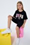 Girl's Crew Neck Embroidered Summer Relaxed Fit Black Leggings Set Us2517-C-V2 - 2