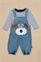 100% Cotton Dog Embroidered Salopet Set - 3