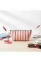Red Pink Striped Pattern Makeup Bag - Makeup Organizer Cosmetic Bags