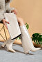 Women's Leggings Detailed Detachable Pointed Toe Beige Wrinkled Patent Leather Boots - 6