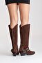 Helios Brown Suede Genuine Leather Buckle Women's Western Boots - 6