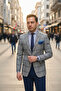 Ferruci Men's Black - Blue Plaid Slim Fit Slim Fit Mono Collar Sports Blazer Jacket - 5