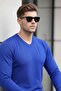 Men's Premium Blue V-Neck Knit Sweater - 6