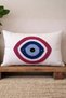 Hand Knitted Evil Eye Motif Decorative Pillow – Linen Fabric, Silicone Filled, 30X50 cm