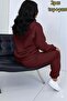 Women's Burgundy Hooded Sweat Tracksuit Bottom Set - 2