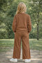 Crew Neck Stone Printed Cinnamon Color Girls' Two-Piece Set - 3