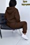Women's Brown Hooded Sweat Tracksuit Bottom Set - 2