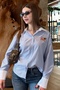Women's White Striped Shirt with Embroidered Chest, Cuffs and Collar, White Trend Shirt
