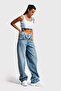 Women's Denim Color 4s6-32 Barrel Fit Loose Cut Double Belt Detailed Design Denim Jeans - 3