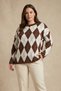 Women's Plus Size Stretch Fabric Crew Neck Oversized Plaid Argyle Pattern Soft Fleece-Lined Knitwear Sweater