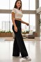 Women's Black Scuba Fabric Wide Leg Sweatpants