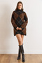 Women's Brown Black Mock Neck Diamond Pattern Knitwear Tunic Dress Elb-19002579 - 2