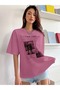 Women's Printed Oversize Crew Neck T-Shirt - 4