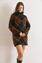 Women's Brown Black Mock Neck Diamond Pattern Knitwear Tunic Dress Elb-19002579 - 6