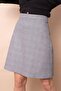 High Waist Lightweight Stretch Fabric Fabric Knee Length Bell Skirt-Grey Plaid - 4